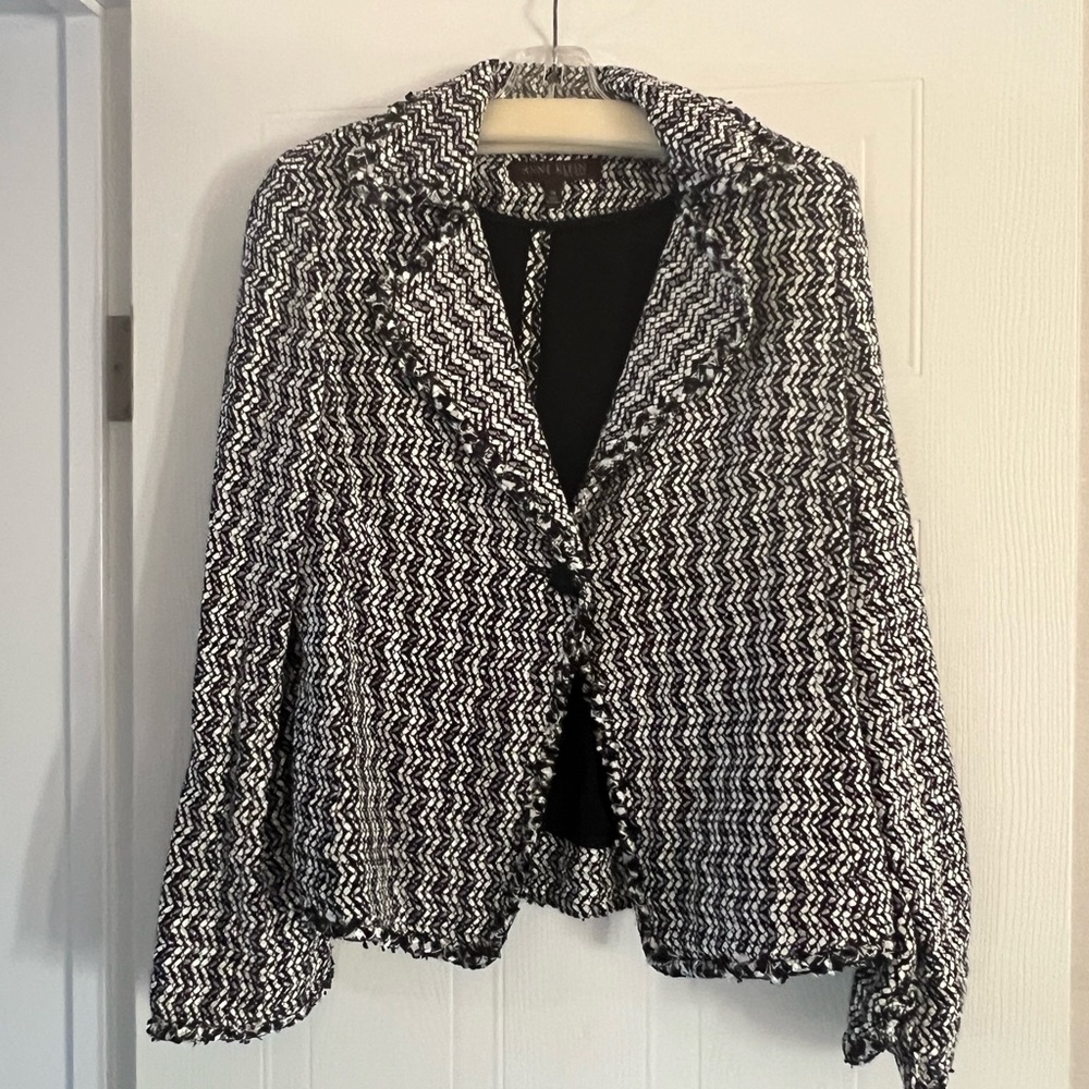 Anne Klein Size 14 Blazer, Jacket, Black and White